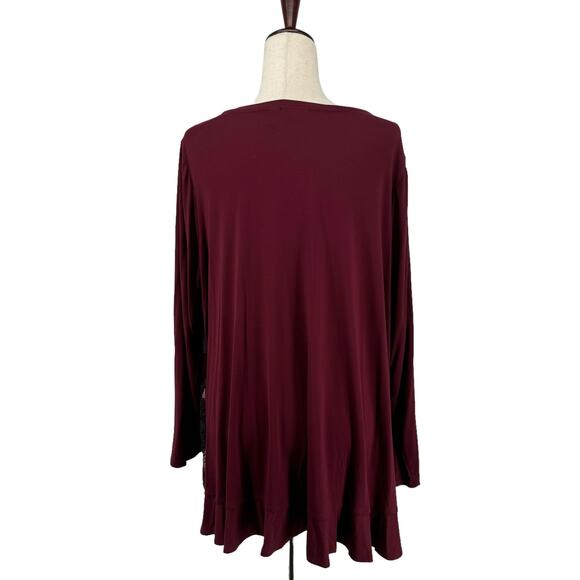 LOGO Lavish Lace Overlay Scoop Neck Top Tunic 2X Maroon A345571 Lori Goldstein - Picture 3 of 15
